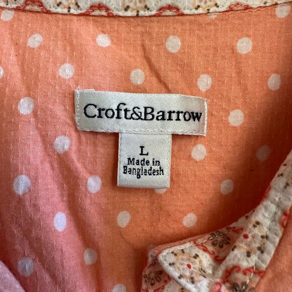 Croft & Barrow Women’s L Sleeveless Blouse Coral Pink White Polka Dot Cotton Top - Picture 2 of 6